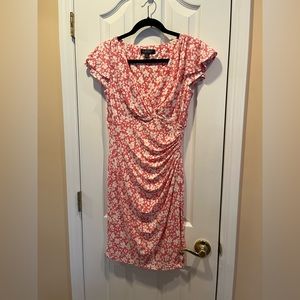 Ralph Lauren, Faux Wrap Dress, size 6P, Coral abstract pattern